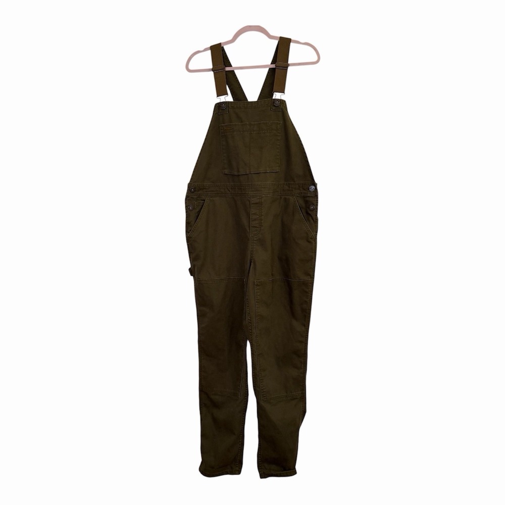 REI Bib Overalls Womens Size 14 Trailsmith Green Canvas Double Knee Carpenter
